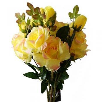 Set of 6 x 80cm Yellow Rose Stems with Leaves
