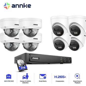 Pacchetto Video Sorveglianza Esterni 8×5MP – Telecamere Colorate, Visione Notturna, Sensore di Movimento e Archiviazione 4TB (Annke)