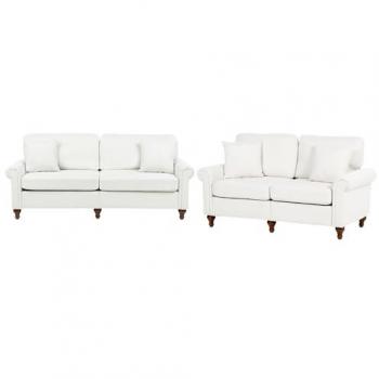 Beliani Ginnerup Style 2 and 3 Seater Sofa Set with Throw Pillows in White