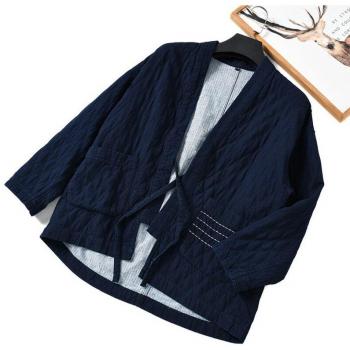 Men's Japanese Style Navy Blue Kimono Coat