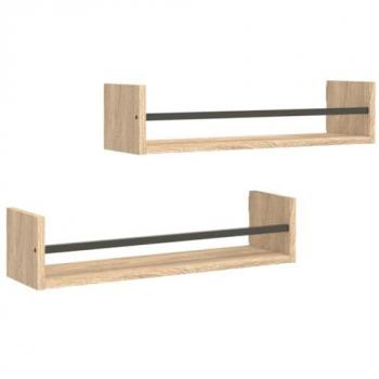Étagères murales chêne sonoma avec barres 2 pcs 60x16x14 cm