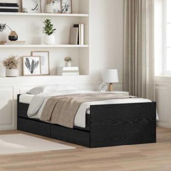 Large 100x200cm Black Oak Pine Bed Frame with Drawer – vidaXL Edition