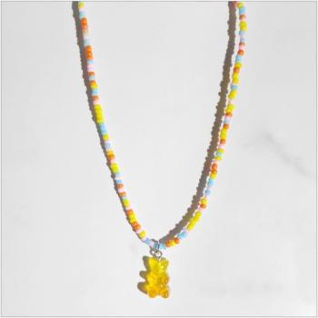 Colorful Bead Necklace with Cute Bear Pendant for Women