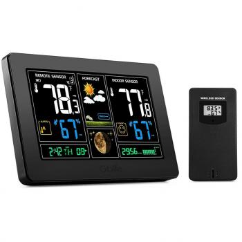Stazione meteo con orologio a colori, sveglia e misuratore di temperatura e umidità interne ed esterne (sensore wireless)
