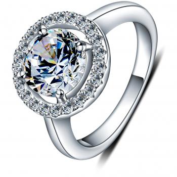 WHCREAT Elegant 1.5 Carat CZ Round Sterling Silver Engagement Ring, Size K