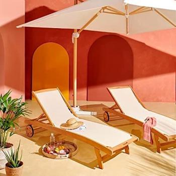 Bain de soleil en bois et textilène