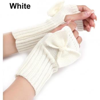 Guantes cálidos de punto con lazo, sin dedos, para mujer y niña, 1 par