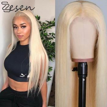 Zesen Lange Gerade Synthetische Haarperücke Blond