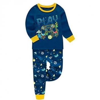 Kids Boys Luminous Gamepad Airplane Football Print Long Sleeve Pyjamas