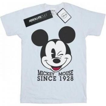 Disney Womens’ Mickey Mouse 1928 Retro Cotton Boyfriend Top – Size L, White