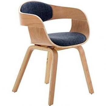 Silla de Visita Kingston en Tela Natural/Azul con Respaldo Semi-Curvado y Estructura de Madera Estilo Escandinavo