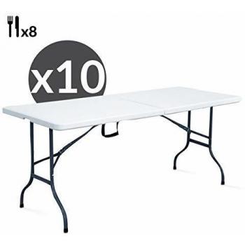 Set di tavoli pieghevoli 10 pezzi 180 cm