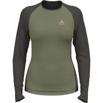 Odlo Women's Long Sleeve Base Layer Matte Green / Dark Grey Melange XL