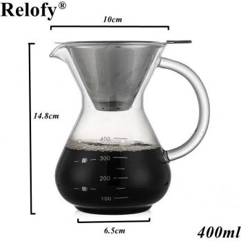 Set de café de vidrio con filtro de acero inoxidable 2 piezas