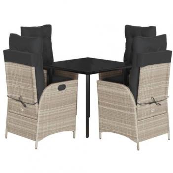 Set Pranzo da Giardino 5pz con Cuscini Grigio Chiaro Polyrattan
