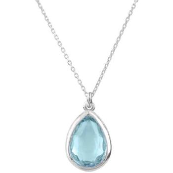 Silver Blue Topaz Teardrop Necklace, Pisa Mini Style