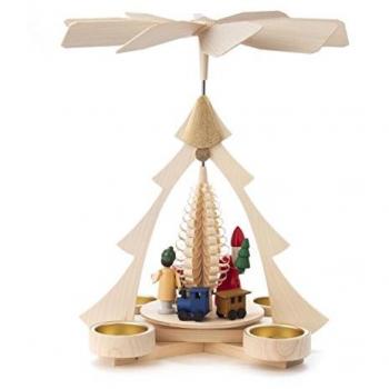 Weihnachtspyramide Bescherung Teelichter Holz natur 28 cm