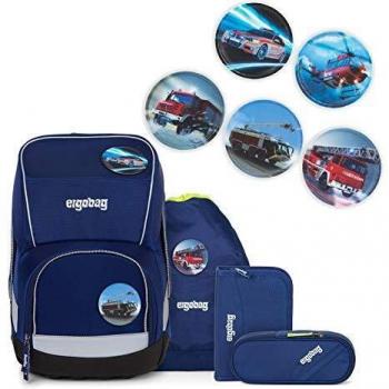 Ergobag Wide BlaulichtBär Schulranzenpaket: 5 Stück, mehrere Klettverschlüsse
