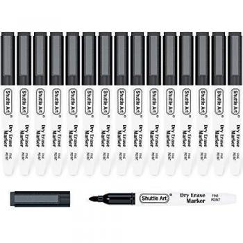 Shuttle Art Dry Erase Markers, 15 Pack Black Magnetic Whiteboard Markers with Eraser