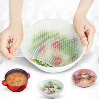 Recyclable 4‑Pack Stretch Food Wraps with Vacuum Seal Covers