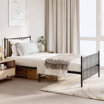 VidaXL Metal Bed Frame without Mattress with Footboard Black 39.4x74.8