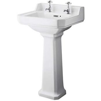 Hudson Reed Richmond Vitreous China Rectangular 500mm Full Pedestal Basin White 500mm L X 350mm W X 914mm H