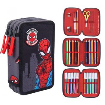 Estuche Escolar Triple Compartimento Spiderman Marvel