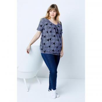 Maglietta donna allattamento, scollo a girocollo, maniche corte, Blu, Taglia 52/54, Ulla Popken