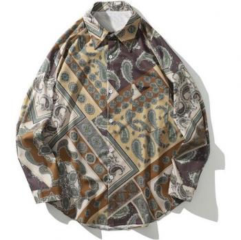 GONTHWID Casual Button Down Shirt with Cashew Flowers Print