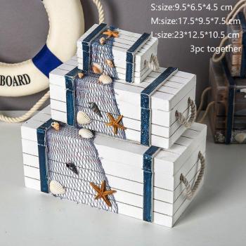 3-Piece Set of Mediterranean Style Wooden Storage Boxes