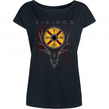 Vikings Deer Damen Loose-Shirt Schwarz XL