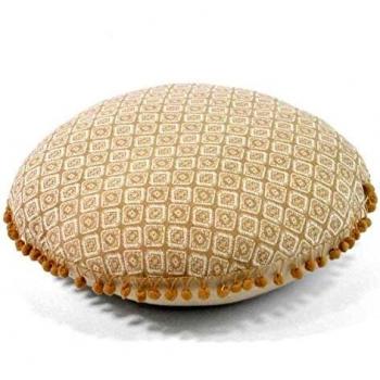 Maison Poétique – Coussin Rond Guirlande Pompons, Coton Ivoire 45x45 cm
