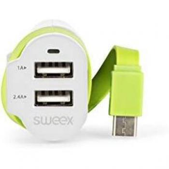 Caricabatteria per Auto 6A 3 Uscite 2xUSB/USB-C Bianco/Verde