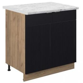 Meuble bas sous‑évier Fame-Line, 80 cm, étagère, PT marbre noir rayé, chêne doré – Vicco