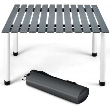 Table d’extérieur GOPLUS en bois pliable – Sac de transport, 50 kg, 69×69×42 cm gris