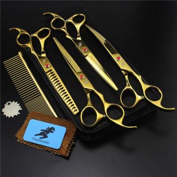 Tijeras Curvas 7” para Grooming Canino – Set 4 + Peine
