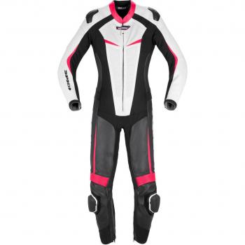 Perforated Spidi Track Costume pour Femmes – Cuir Moto Noir-Blanc-Rose 48