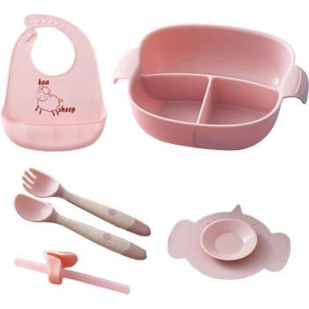 Trousse de repas pour bébés – assiette divisée, bol anti-glissade, ventouse, cuillère, fourchette, bavoirs, paille