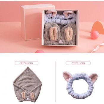 Douche‑corail rose « Mini‑Bulle » – bonnet épais + set démaquillant