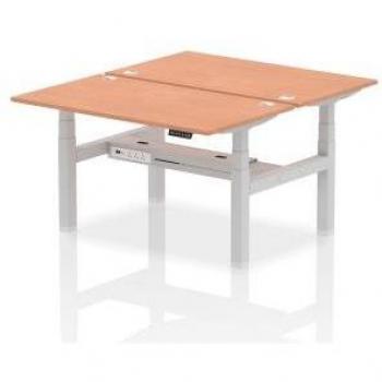 Air 1400 x 800mm Height Adjustable 2 Person Bench Desk Beech Top with Cable Port