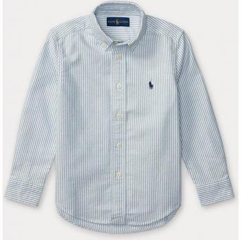 Camicia bianca e blu a righe per bambino in cotone Ralph Lauren