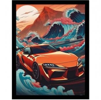 Póster Wave Cars Zupra 30cm Enmarcado Azul/Naranja