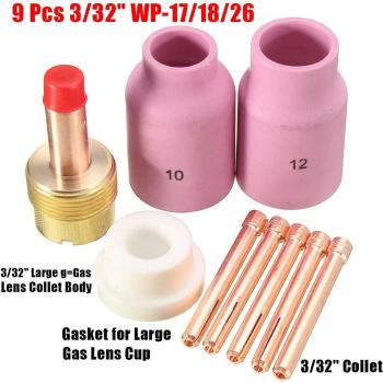 9-Piece TIG Gas Lens Set for Series 17, 18, and 26