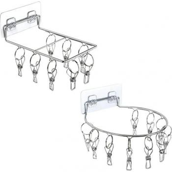2Pcs Stainless Steel Wall-Mounted Drying Rack with 10 Clips