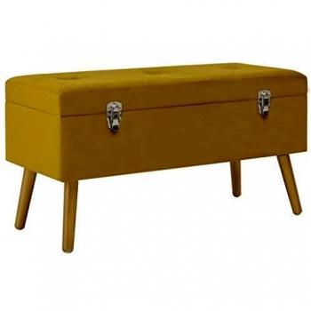 Panca 80 cm con vano portaoggetti in velluto senape