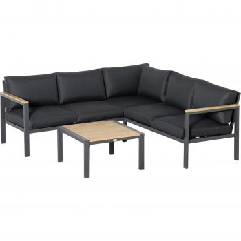 Outsunny 5 Seater L Shape Aluminium Garden Sofa Set with Coffee Table, Dark Grey