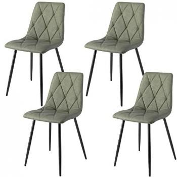 Set 4 Sillas Comedor Verde Ecopiel y Patas Metálicas Negras