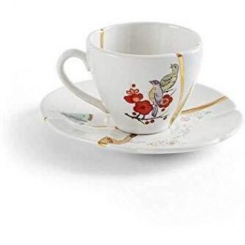 Kaffeetasse KINTSUGI 2 mit Untertasse, weiß, Seletti