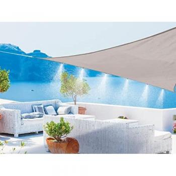 Tissu d’ombrage triangulaire équipé de 6 buses brumisantes – blanc et gris