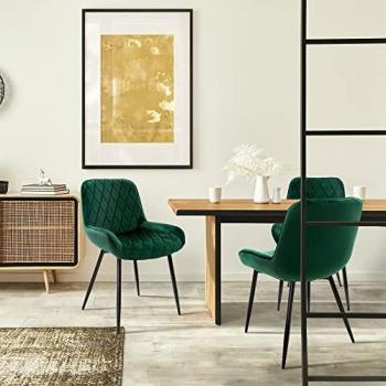 Set de 6 sillas de comedor ergonómicas de terciopelo verde oscuro
